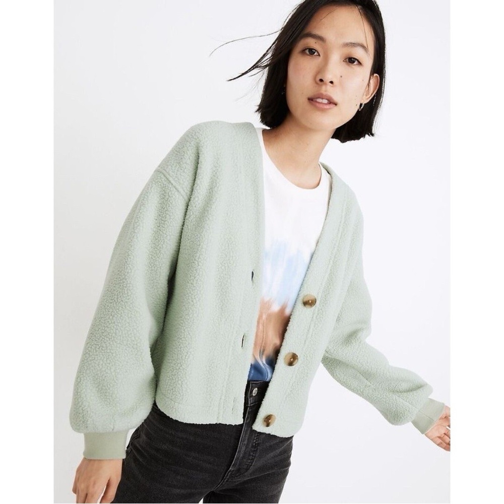 Madewell (RE)sourced Fleece Crop Cardigan Mint Green